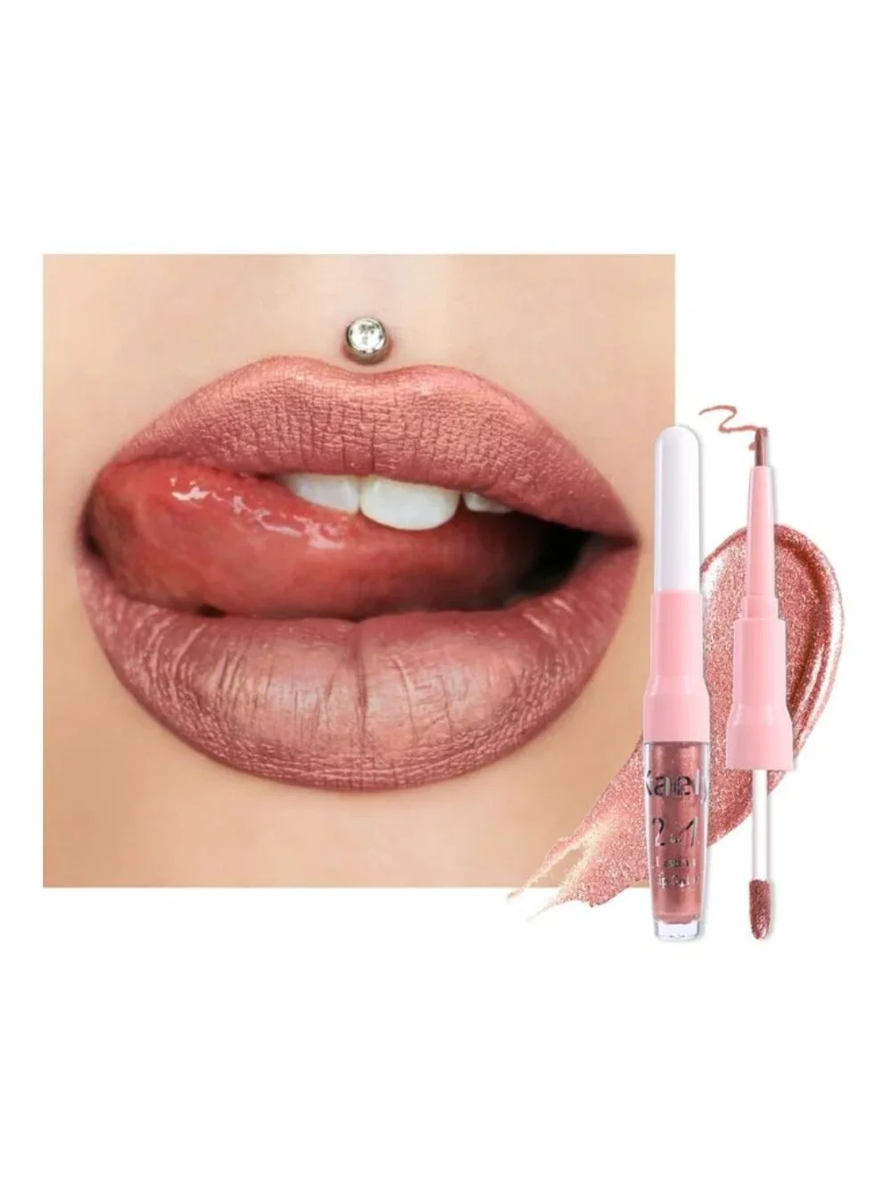 Women's 14# Bronze Gold-Metallic 2-in-1 Long Lasting Lipstick And Lip Liner